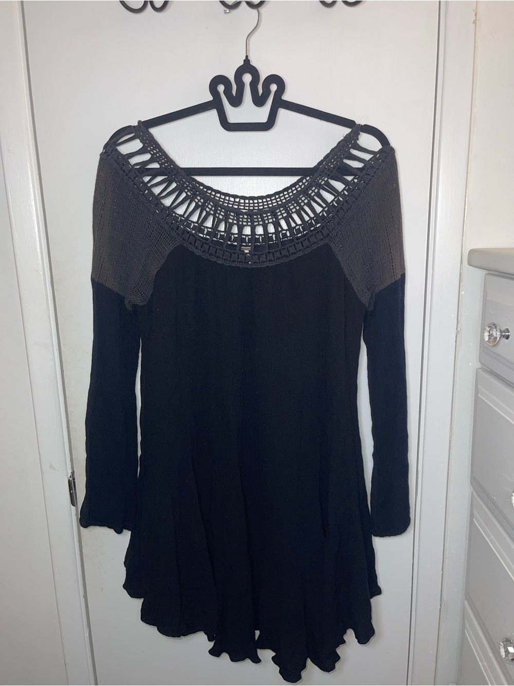 EUC Black Tunic Dress with Crochet Yoke